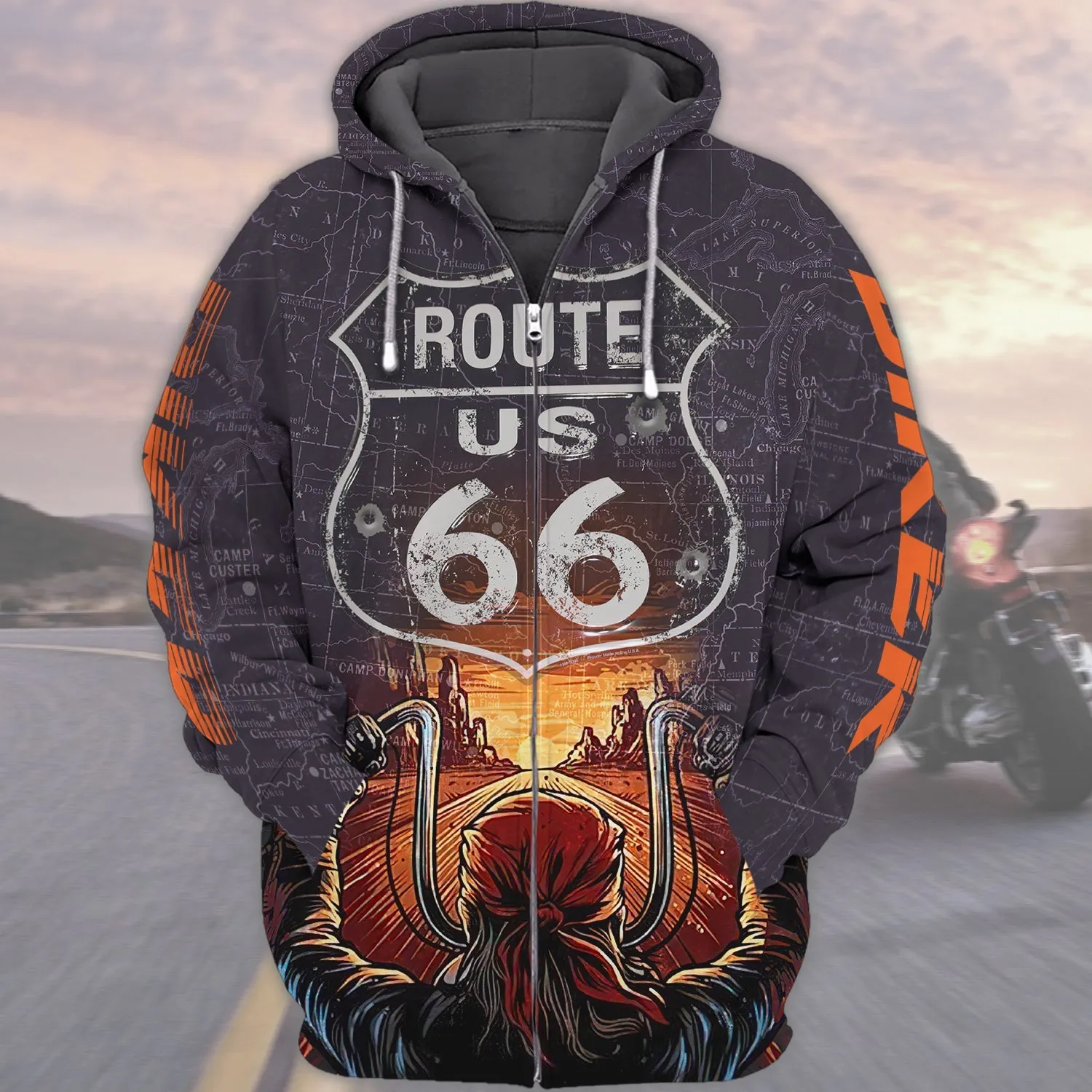 This Biker Conquers Route 66 3D Full Print Sweatshirt Hoodie Bomber, Gift for Biker Christmas