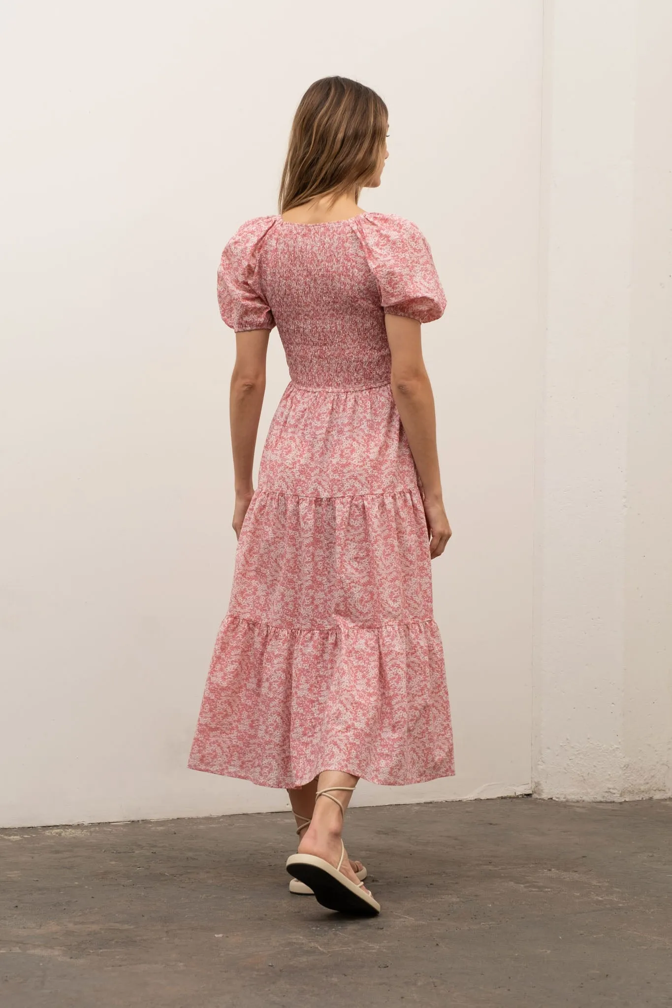 V-Neck Smocked Midi Dress