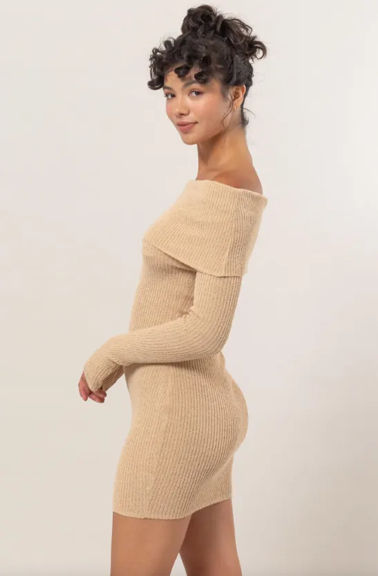 Valerie Off Shoulder Ribbed Mini Dress