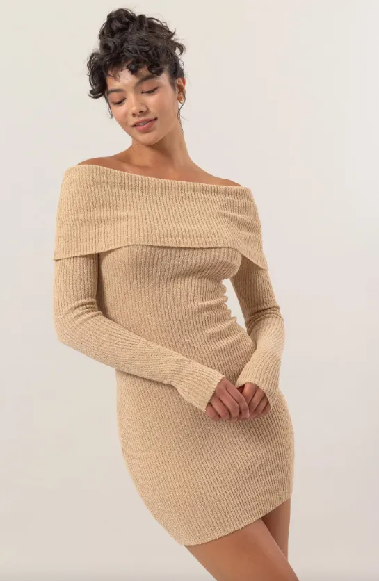Valerie Off Shoulder Ribbed Mini Dress