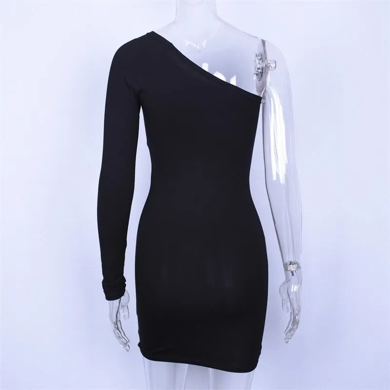 VenusFox Hugcitar cotton one shoulder slope long sleeve high waist sexy bodycon dresses party dress