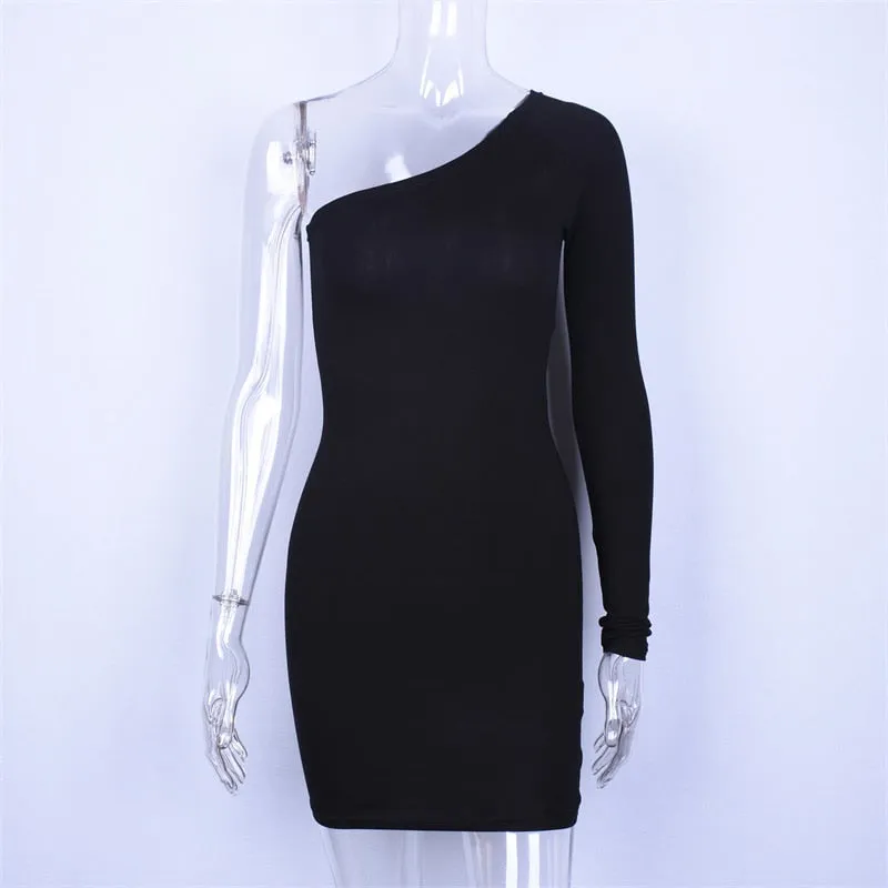 VenusFox Hugcitar cotton one shoulder slope long sleeve high waist sexy bodycon dresses party dress