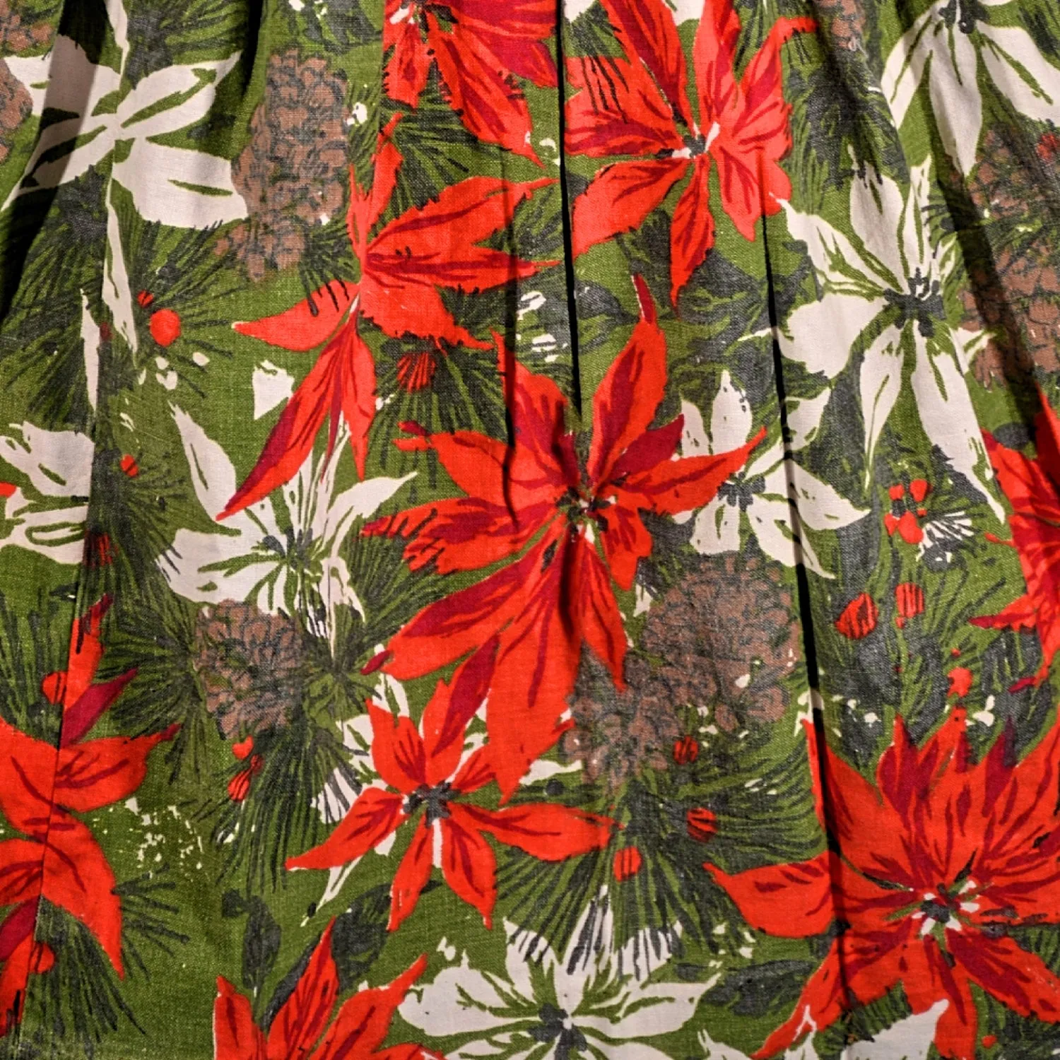Vintage 50s Poinsettia Floral Novelty Print Skirt, Winter Christmas M